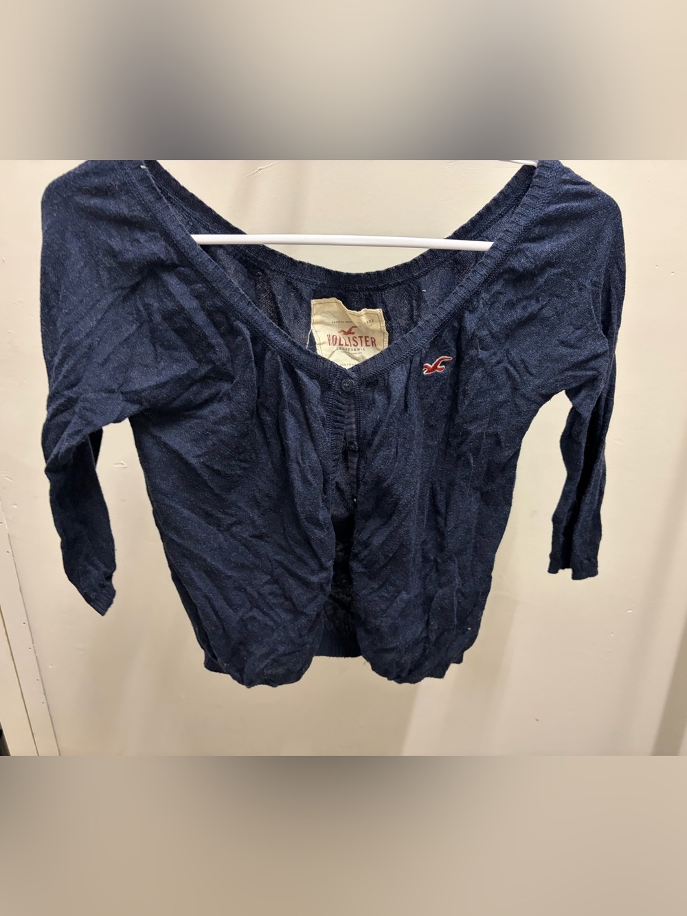 Vintage Y2K Hollister Navy Button-Front Light Sweater Size M Cotton